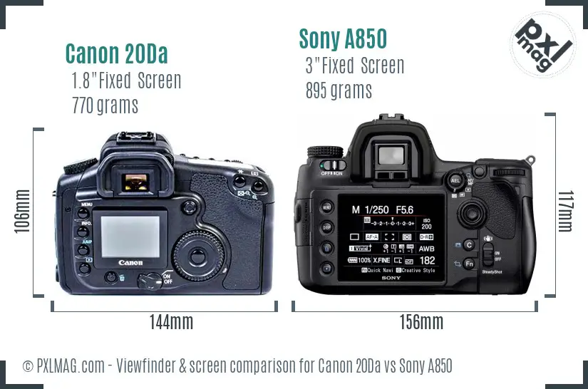Canon 20Da vs Sony A850 Screen and Viewfinder comparison