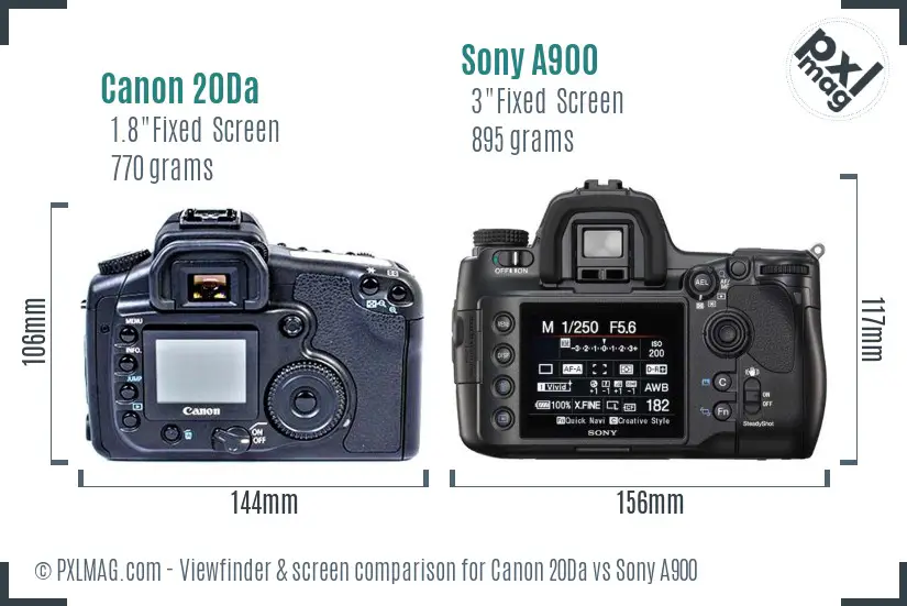 Canon 20Da vs Sony A900 Screen and Viewfinder comparison Canon 20Da vs Sony A900 Screen and Viewfinder comparison