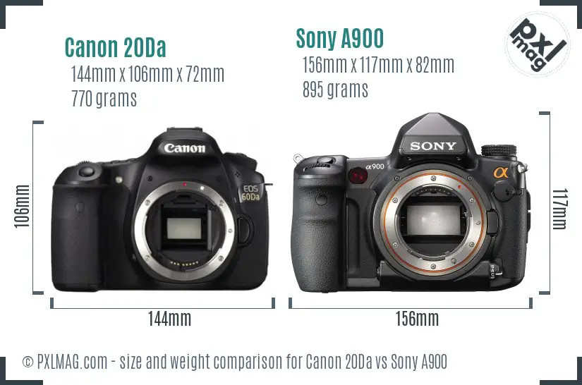 Canon 20Da vs Sony A900 size comparison Canon 20Da vs Sony A900 size comparison