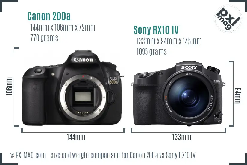 Canon 20Da vs Sony RX10 IV size comparison