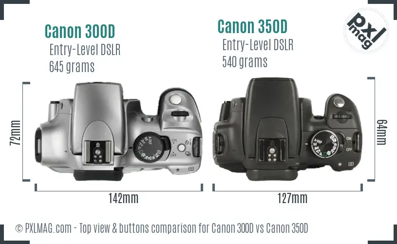 Canon 300D vs Canon 350D top view buttons comparison