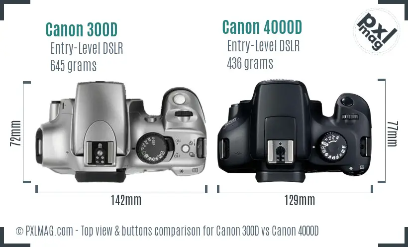 Canon 300D vs Canon 4000D top view buttons comparison