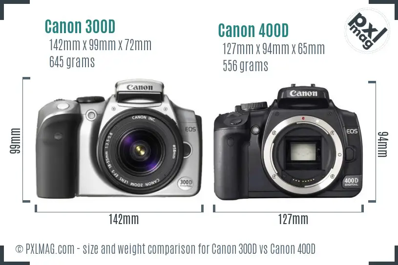 Canon 300D vs Canon 400D size comparison