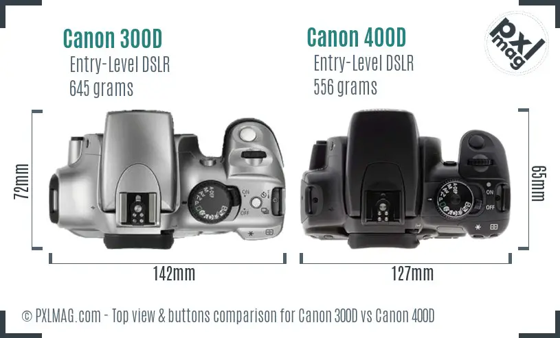Canon 300D vs Canon 400D top view buttons comparison