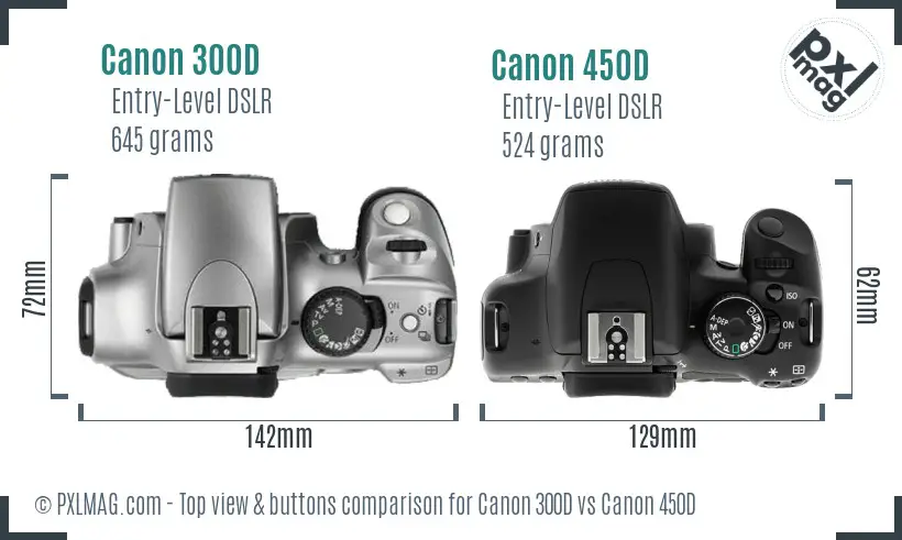 Canon 300D vs Canon 450D top view buttons comparison
