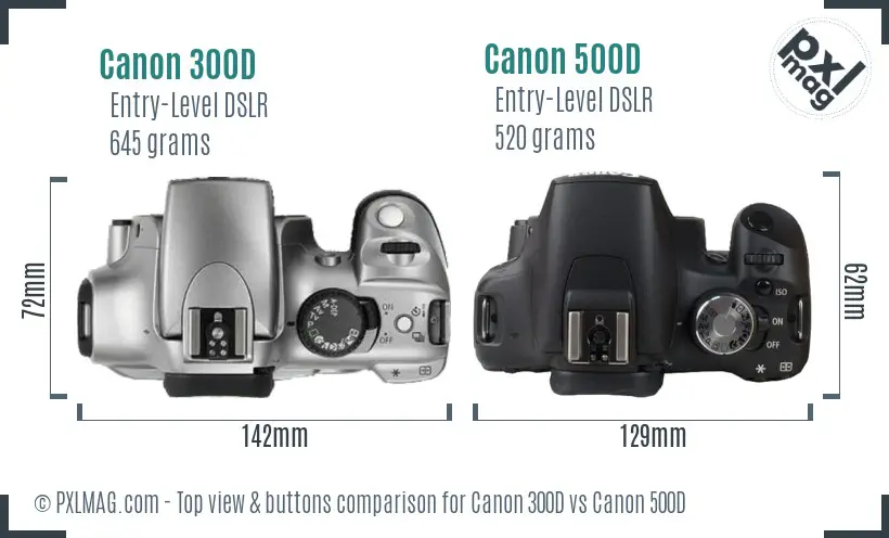 Canon 300D vs Canon 500D top view buttons comparison