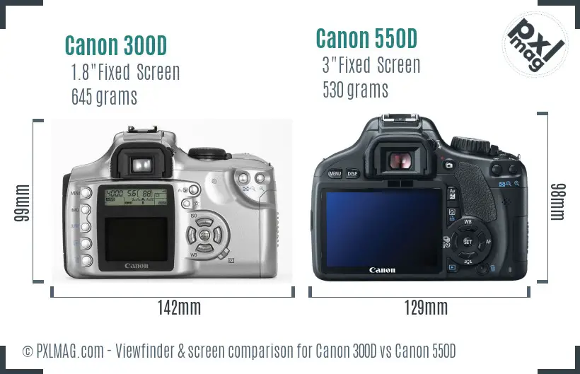 Canon 300D vs Canon 550D Screen and Viewfinder comparison