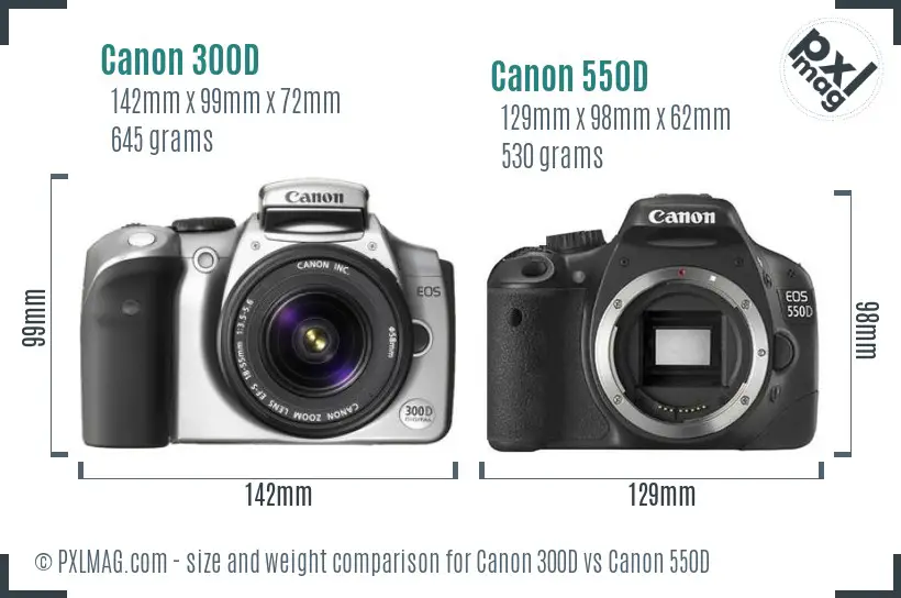 Canon 300D vs Canon 550D size comparison
