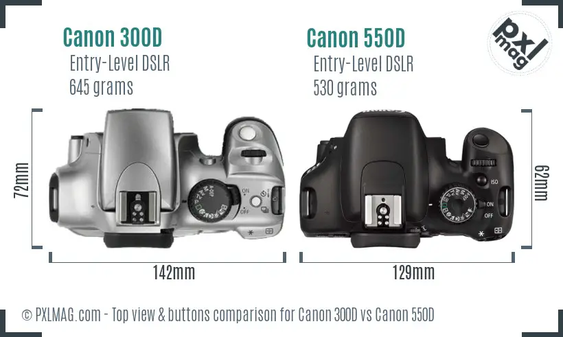 Canon 300D vs Canon 550D top view buttons comparison