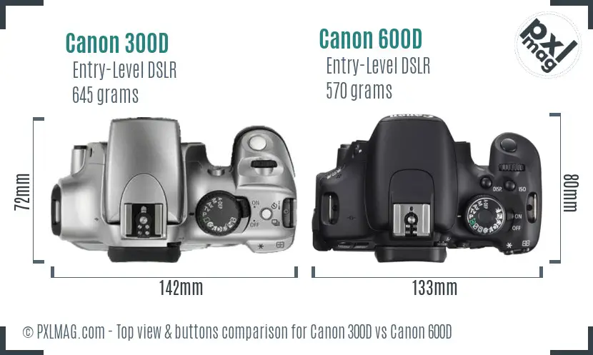 Canon 300D vs Canon 600D top view buttons comparison