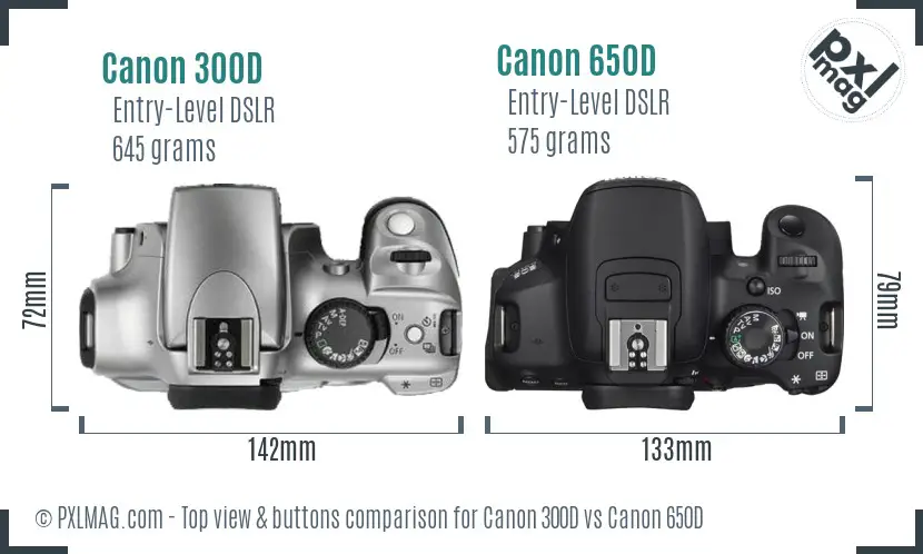 Canon 300D vs Canon 650D top view buttons comparison
