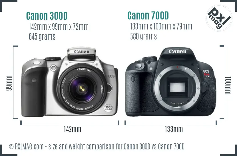 Canon 300D vs Canon 700D size comparison