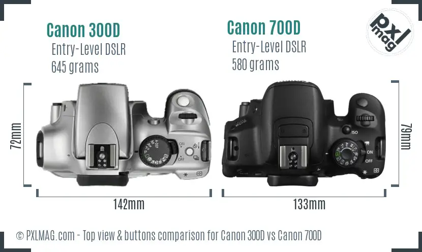 Canon 300D vs Canon 700D top view buttons comparison