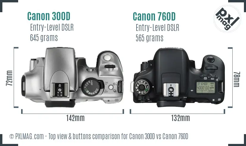 Canon 300D vs Canon 760D top view buttons comparison