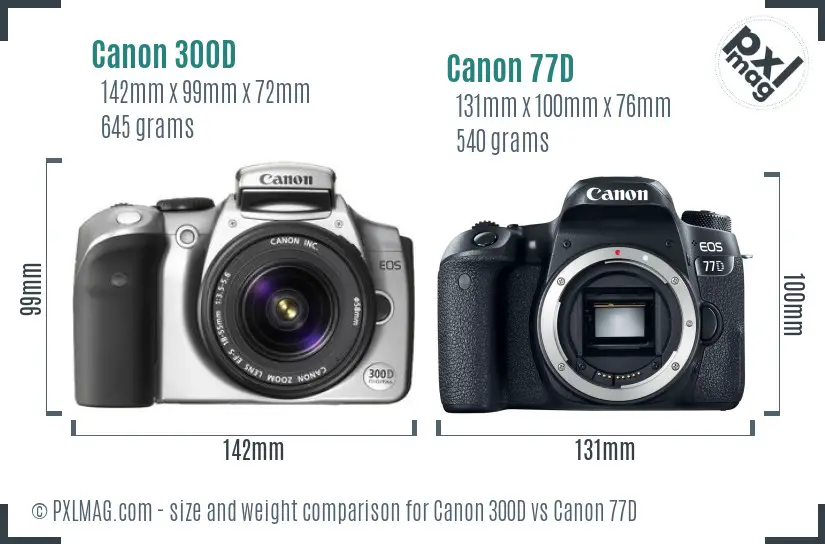 Canon 300D vs Canon 77D size comparison