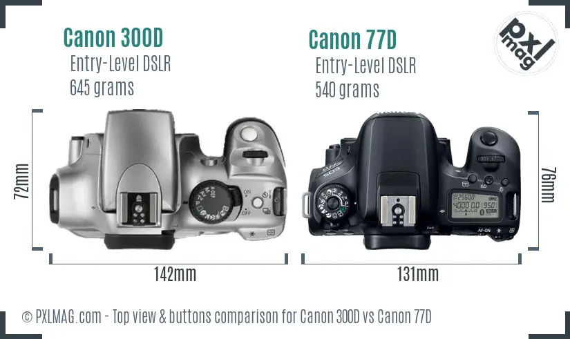 Canon 300D vs Canon 77D top view buttons comparison