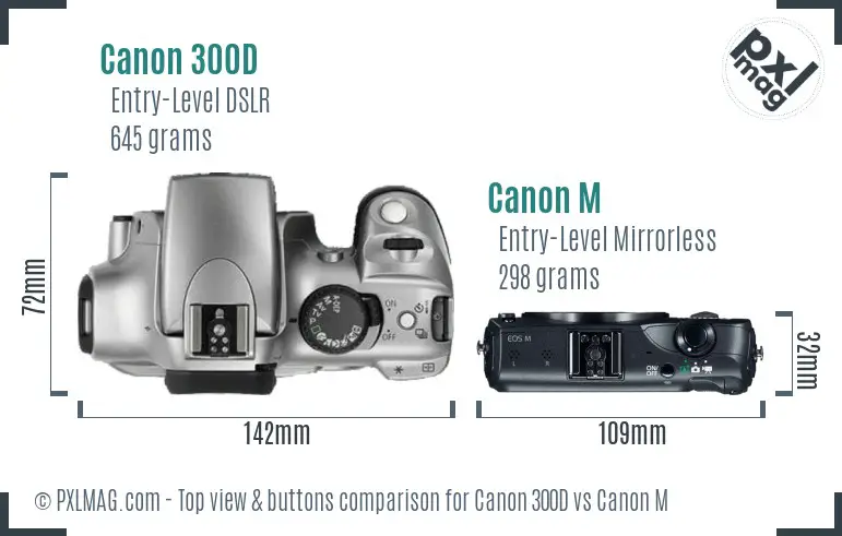 Canon 300D vs Canon M top view buttons comparison