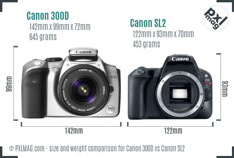 Canon 300D vs Canon SL2 size comparison