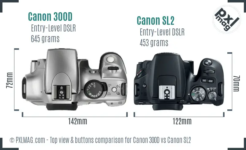 Canon 300D vs Canon SL2 top view buttons comparison