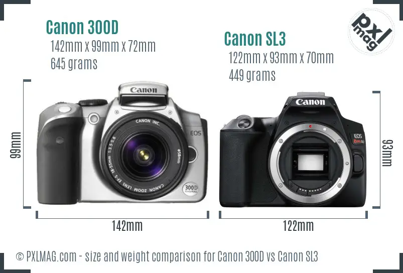 Canon 300D vs Canon SL3 size comparison