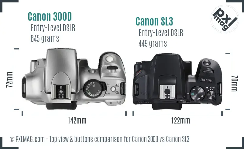 Canon 300D vs Canon SL3 top view buttons comparison