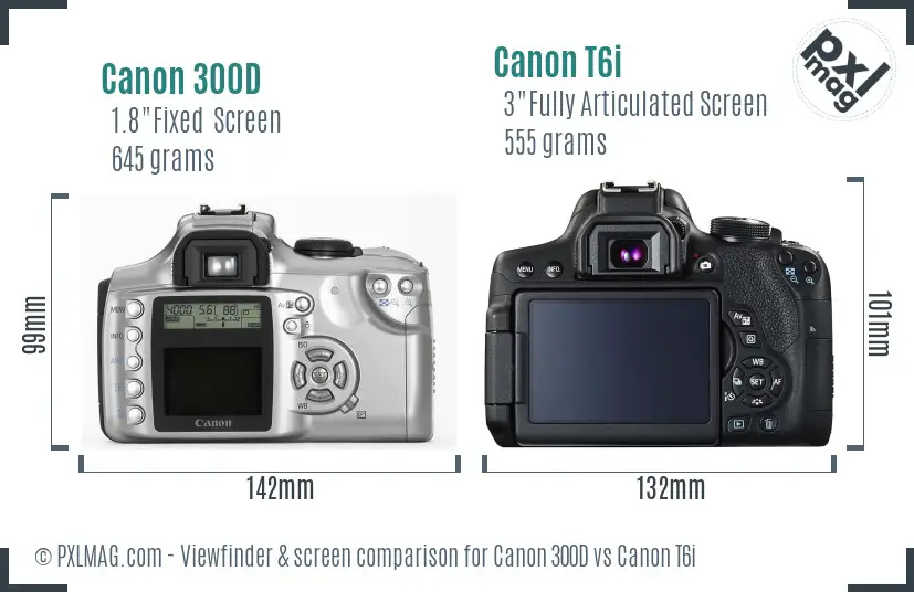 Canon 300D vs Canon T6i Screen and Viewfinder comparison