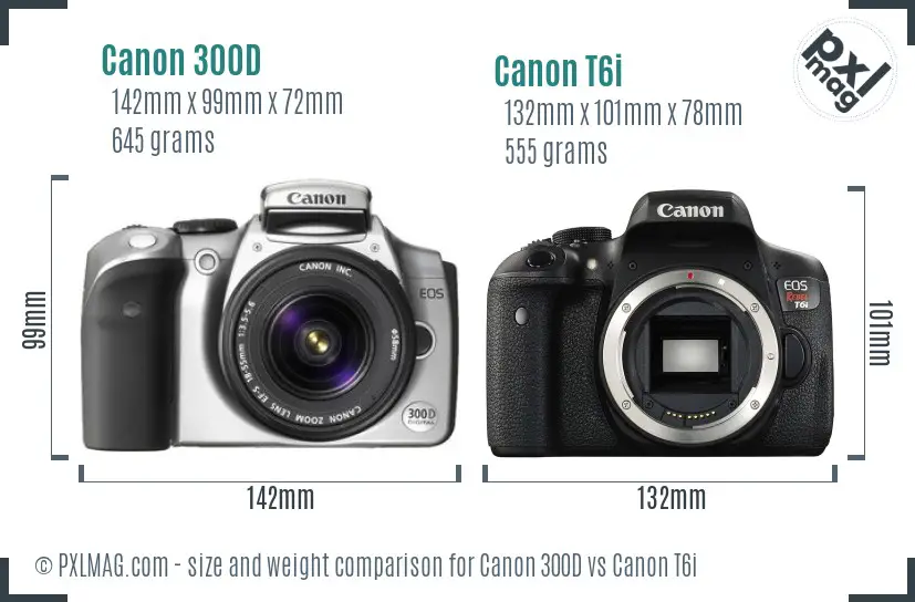 Canon 300D vs Canon T6i size comparison