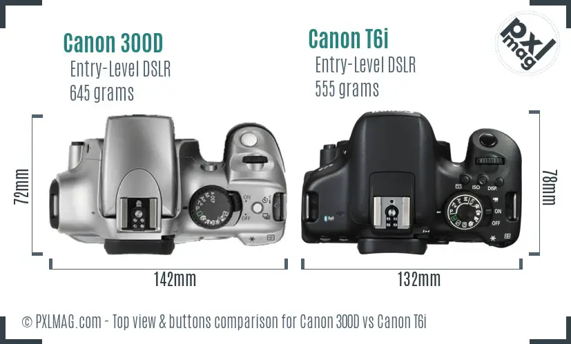Canon 300D vs Canon T6i top view buttons comparison