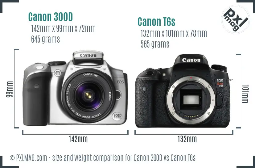 Canon 300D vs Canon T6s size comparison