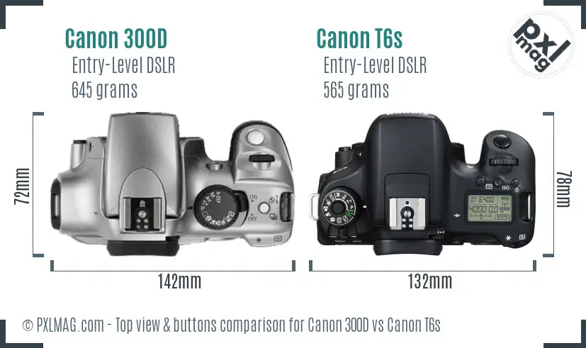 Canon 300D vs Canon T6s top view buttons comparison