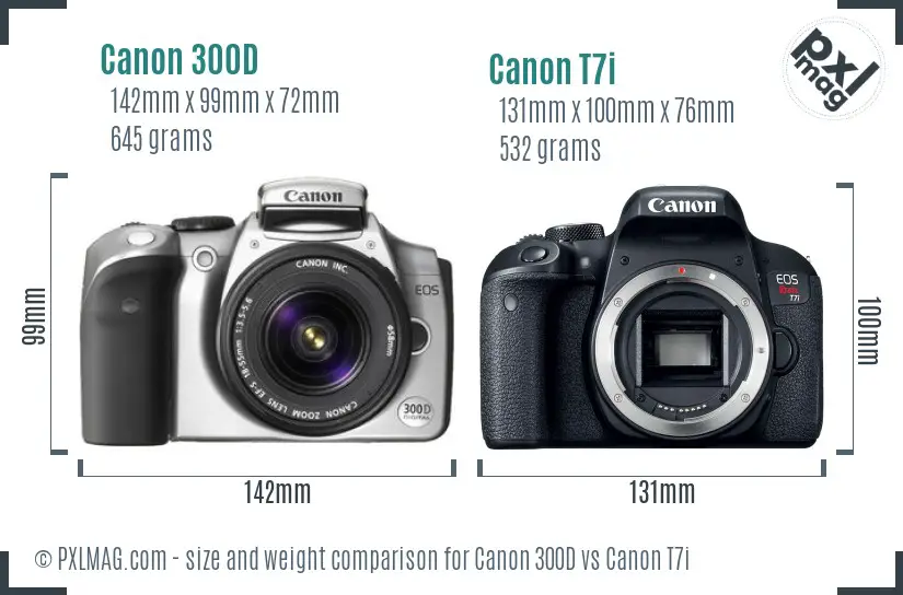 Canon 300D vs Canon T7i size comparison