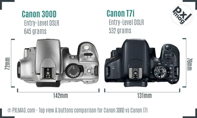 Canon 300D vs Canon T7i top view buttons comparison