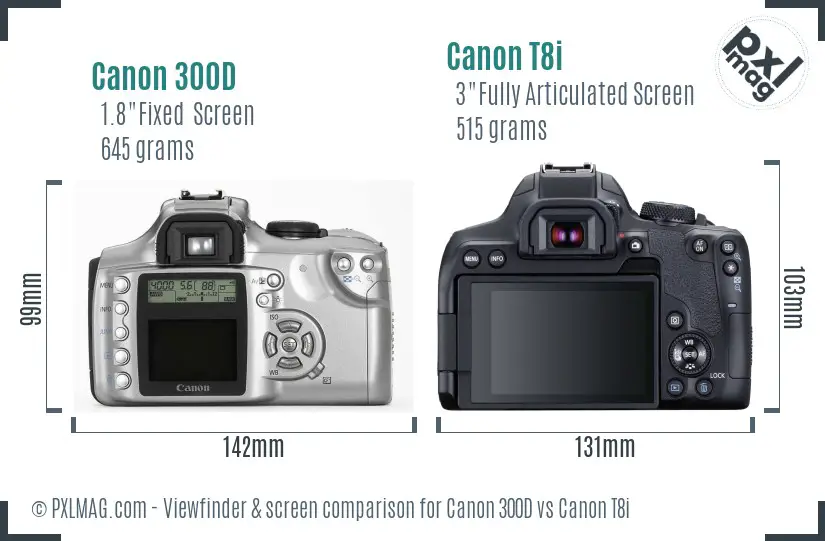 Canon 300D vs Canon T8i Screen and Viewfinder comparison