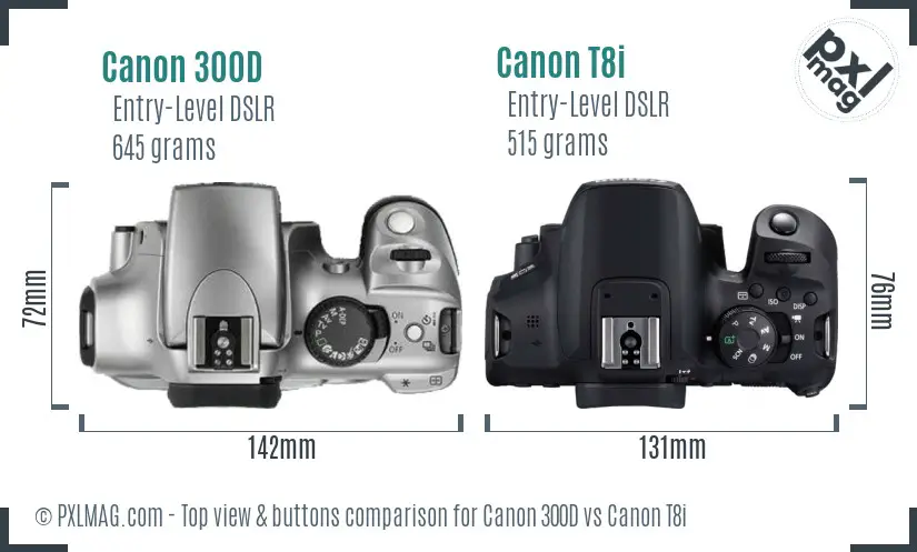 Canon 300D vs Canon T8i top view buttons comparison
