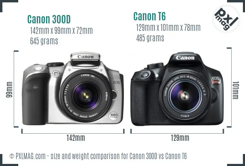 Canon 300D vs Canon T6 size comparison