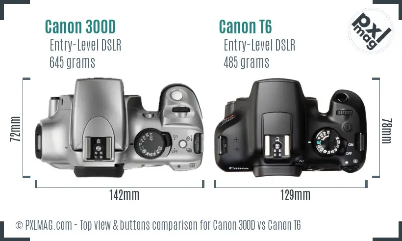 Canon 300D vs Canon T6 top view buttons comparison