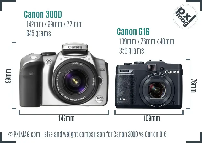 Canon 300D vs Canon G16 size comparison