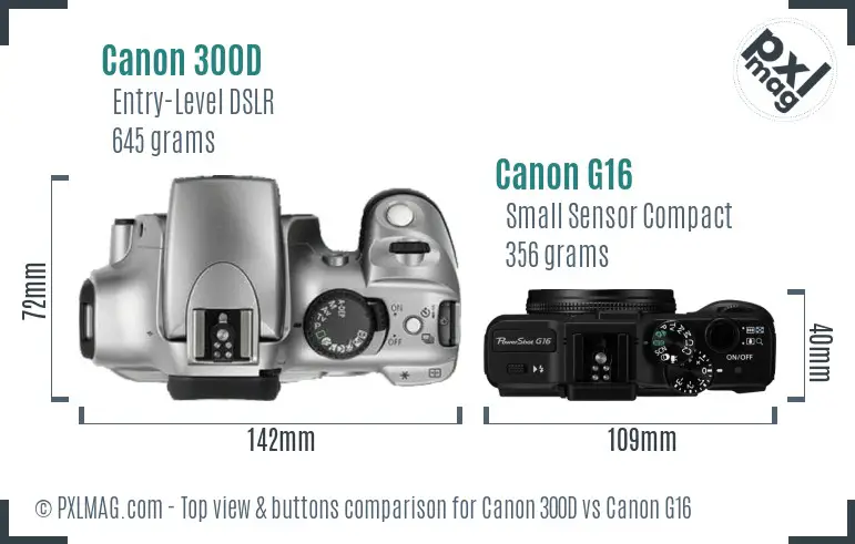 Canon 300D vs Canon G16 top view buttons comparison