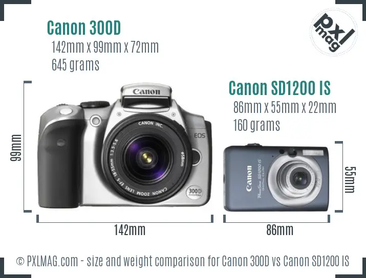 Canon 300D vs Canon SD1200 IS size comparison