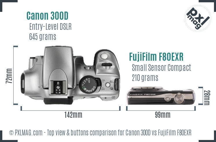 Canon 300D vs FujiFilm F80EXR top view buttons comparison