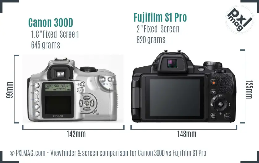 Canon 300D vs Fujifilm S1 Pro Screen and Viewfinder comparison