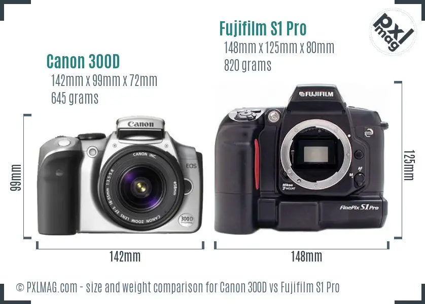 Canon 300D vs Fujifilm S1 Pro size comparison