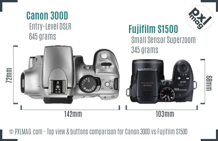 Canon 300D vs Fujifilm S1500 top view buttons comparison