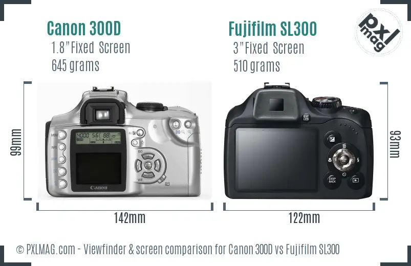 Canon 300D vs Fujifilm SL300 Screen and Viewfinder comparison