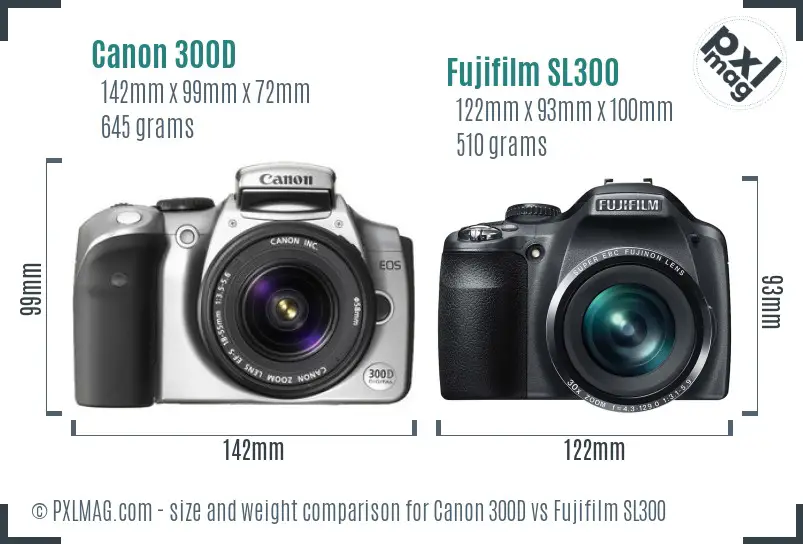 Canon 300D vs Fujifilm SL300 size comparison