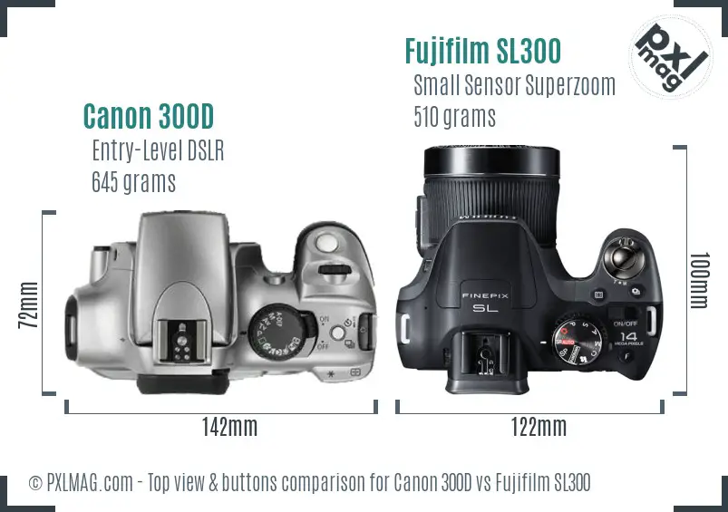 Canon 300D vs Fujifilm SL300 top view buttons comparison