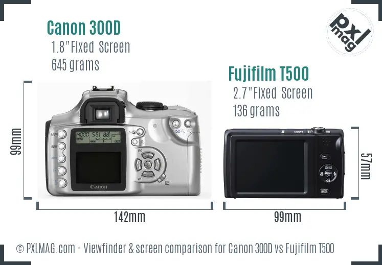 Canon 300D vs Fujifilm T500 Screen and Viewfinder comparison