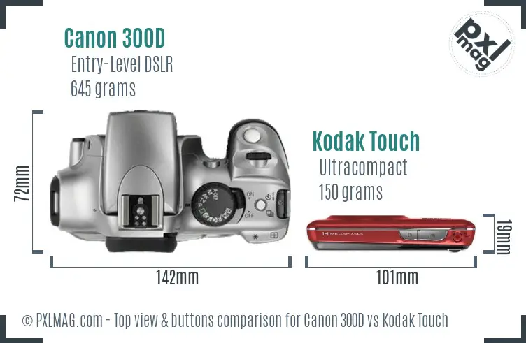 Canon 300D vs Kodak Touch top view buttons comparison