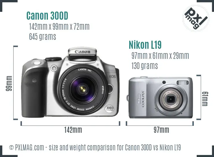 Canon 300D vs Nikon L19 size comparison