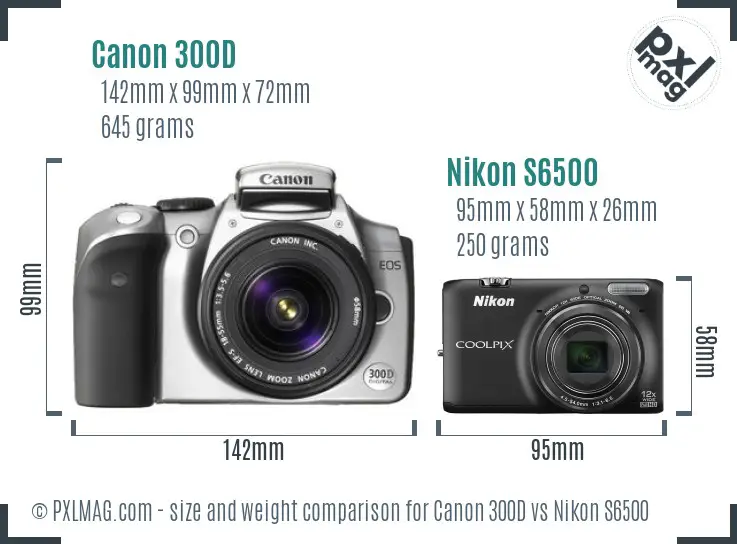 Canon 300D vs Nikon S6500 size comparison